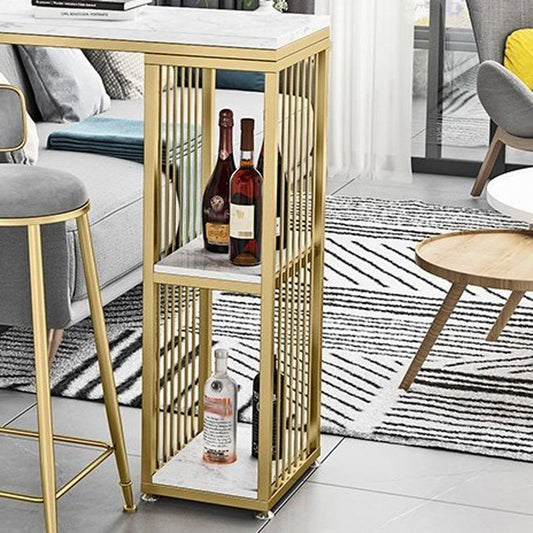 Glam 1/3 Pieces Bar Table Set Rectangle Stone Counter Table with Stools for Living Room