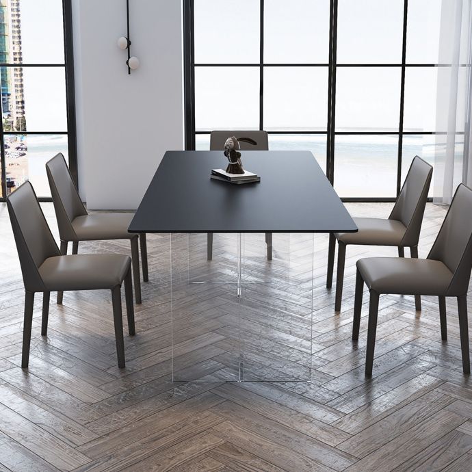 Rectangular Stone Dining Table Modern White-black Furniture with Acrylic Double Pedestal Clearhalo 'Dining Tables & Seating' 'Dining Tables' 'dining_table' 'furn' 'furn_dining_table' 'Furniture' 'Kitchen & Dining Furniture' 1200x1200_7970f02b-4281-42b7-b301-3b95ea3435ec