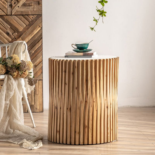 Tavolo laterale in legno solido rotondo rustico tavolo da snack estremità laterale del moncone