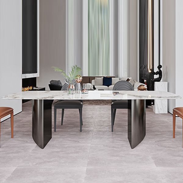 Industrial Style Rectangle Dining Table Sintered Stone Table with Metal Legs for Home Clearhalo 'Dining Tables & Seating' 'Dining Tables' 'dining_table' 'furn' 'furn_dining_table' 'Furniture' 'Kitchen & Dining Furniture' 1200x1200_797515b1-ccaa-4d2e-bb7e-c5f071b9e5d6