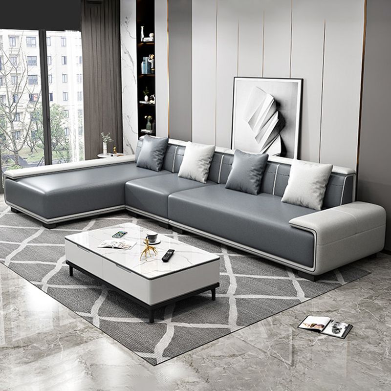 29"H Scandinavian Sectional Sofa Leather Grey Sectionals with Bostol Pillows Clearhalo 'furn' 'furn_sectionals' 'Furniture' 'Living Room Furniture' 'Sectionals' 1200x1200_7975c6e9-21e6-49b7-8dc0-afbd51f4a81f