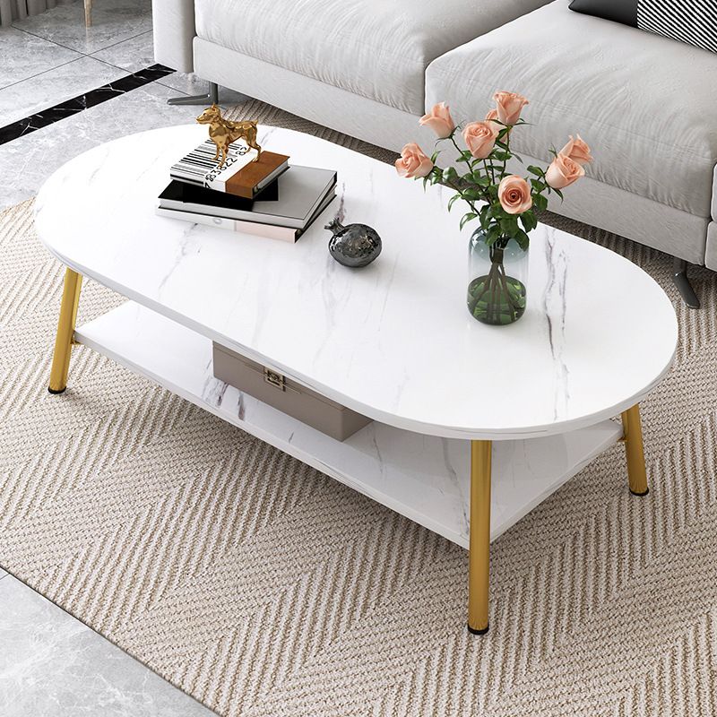 Oval/Round Storage Coffee Table Contemporary 4 Legs Cocktail Table for Home Clearhalo 'Coffee & Accent Tables' 'Coffee Tables' 'coffee_tables' 'Furniture' 'furniture_coffee_tables' 'Living Room Furniture' 1200x1200_797938cb-2370-4d21-b12c-b004605f1d28