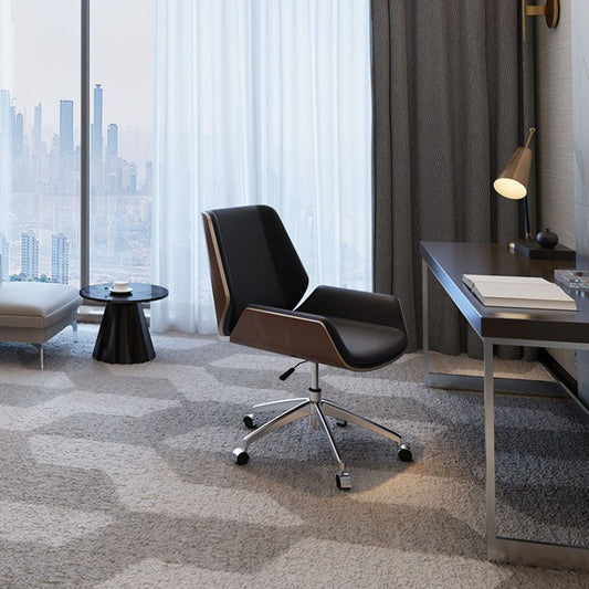 ローバックオフィスチェアモダンメタルフレームレザータスクチェア付き車輪付き