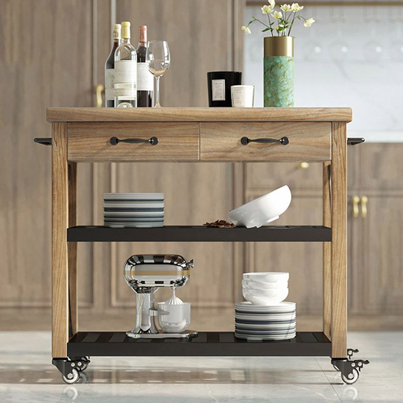 Modern Open Storage Kitchen Trolley Rolling Pine Wood Prep Table Clearhalo 'furn' 'furn_kitchen_islands_carts' 'Furniture' 'Kitchen & Dining Furniture' 'Kitchen Islands & Carts' 'kitchen_islands_carts' 1200x1200_797baa6c-0359-4d70-bca6-a4aa7cce353d