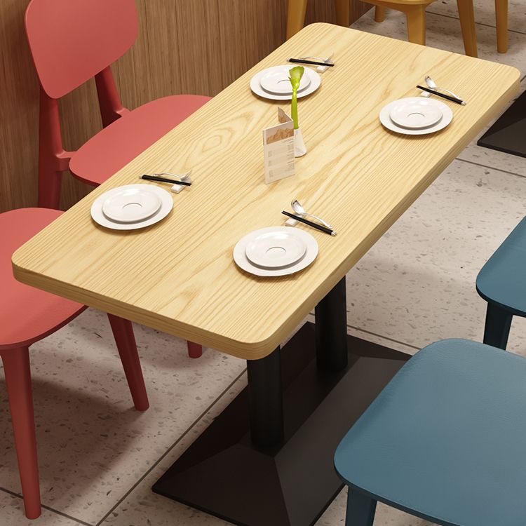 Industrial Wood Table for Restaurant Dining Table with Metal Base in Black