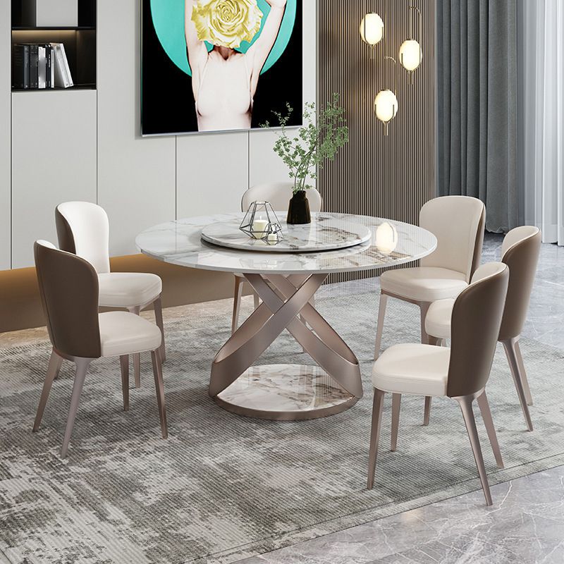 Modern Sintered Stone Dining¬†Room¬†Set with Round Table and Metal Base Dining Table Furniture Clearhalo 'Dining Room Sets' 'Dining Tables & Seating' 'dining_room_set' 'furn' 'furn_dining_room_set' 'Furniture' 'furniture_dining_room_set' 'Kitchen & Dining Furniture' 'kitchen&dining_furn' 'kitchen' 1200x1200_79828bf9-caca-4806-9c76-14473f330dba