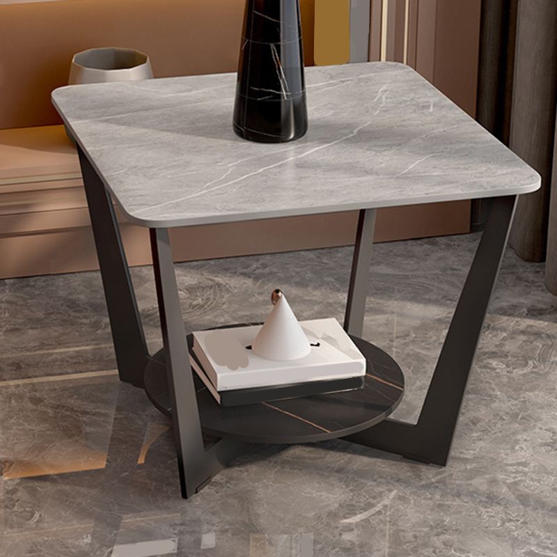 Cross Table Base Design Black Metal Base Marble Table Top Square Side Table