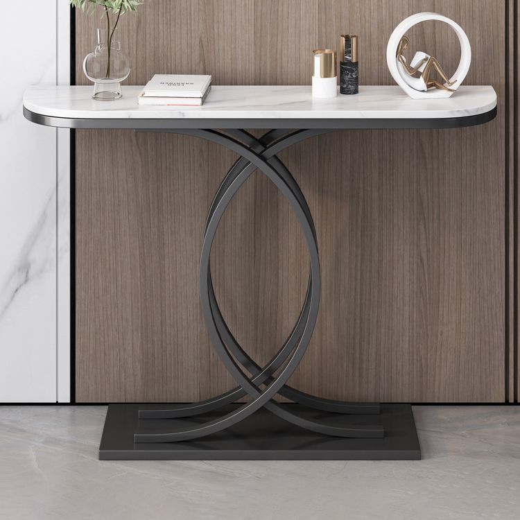 12 inch Wide Accent Table Glam style Stone Half Moon Console Table for Hall