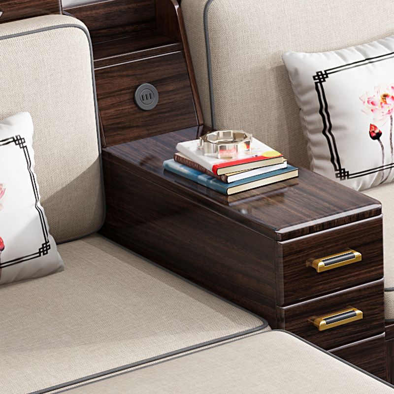 County Styled Solid Wood Frame Sofa in Brown Cotton Blend Sofa and Chaise