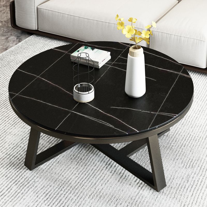 Glam Metal Cross Legs Coffee Table Slate Top Round Coffee Table