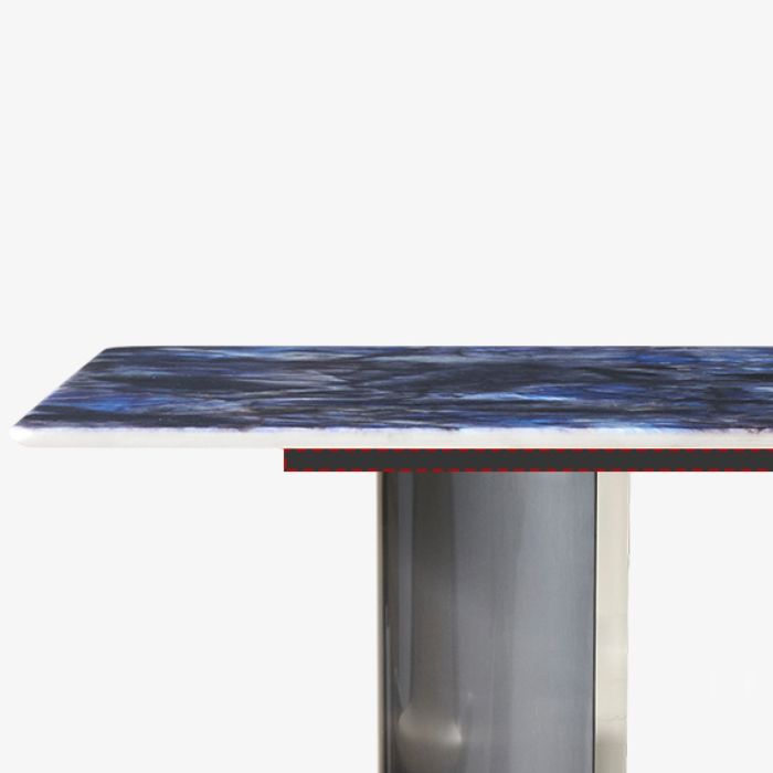 Mesa de comedor fija de piedra rectangular estilo simplicidad con pedestal doble