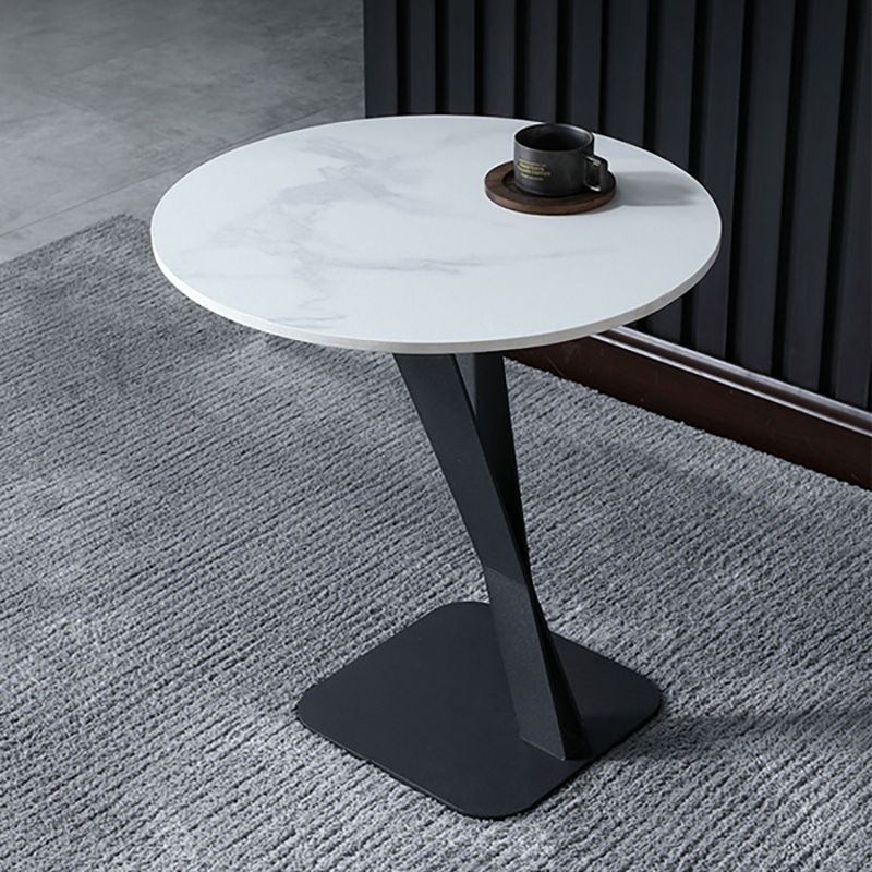 Pedestal Stone Coffee Table Round Single Cocktail Table in Black/White