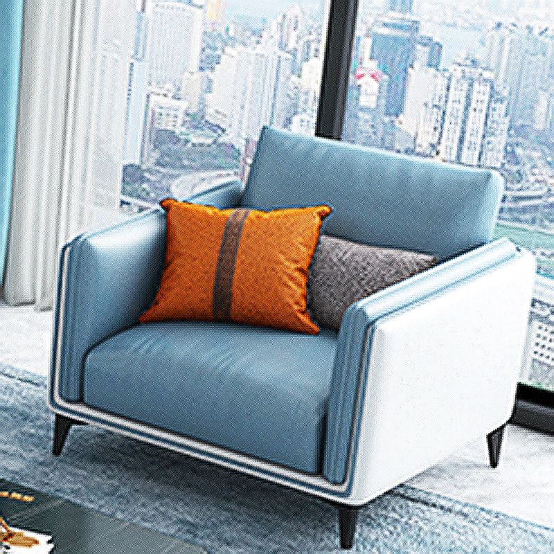 Contemporary Upholstered Sofa Blue Sewn Pillow Back Couch with Tuxedo Arm Clearhalo 'furn' 'furn_sofas' 'Furniture' 'furniture_sofas' 'kitchen' 'kitchen_sofas' 'Living Room Furniture' 'Sofa' 'sofas' 1200x1200_798fc04a-8d3e-47b3-9b92-2067091f851e