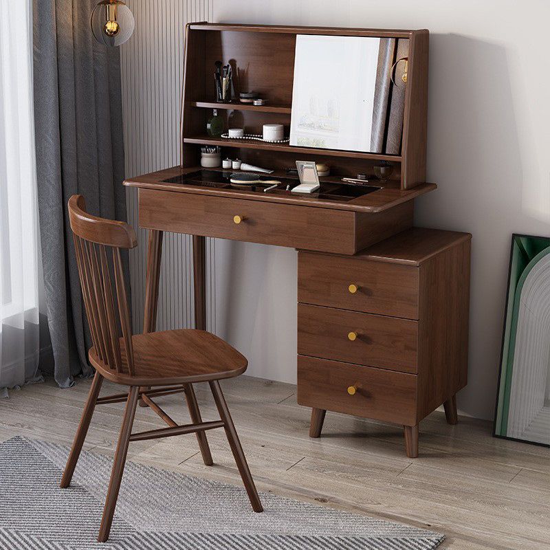 Tavolo da trucco in legno massiccio a specchio scandinavo in marrone