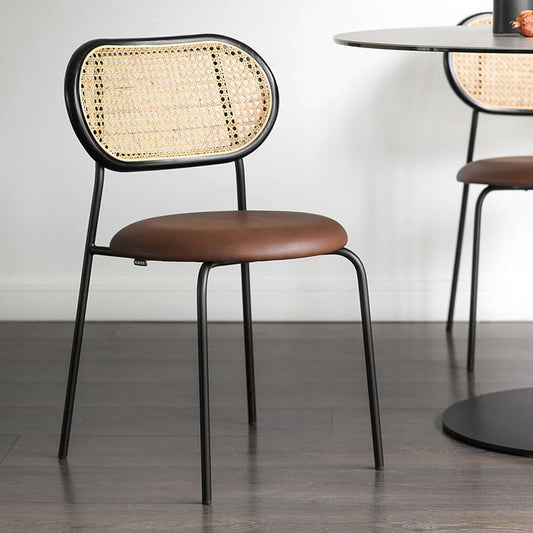 Faux Leather Side Chair Contemporary Cane Back Dining Chair for Indoor Clearhalo 'Dining Chairs' 'Dining Tables & Seating' 'dining_chair' 'furn' 'furn_dining_chair' 'Furniture' 'furniture_dining_chair' 'Kitchen & Dining Furniture' 1200x1200_79926216-db8a-43e4-b257-b6c56f418bfb