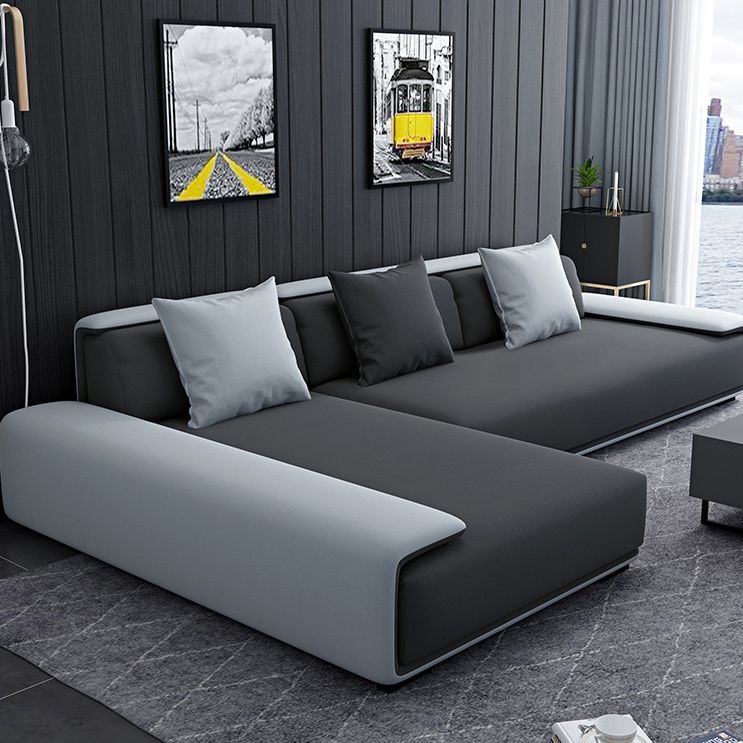 Dark Grey Modular Sectional with Square and Pillow Back Cushion Clearhalo 'furn' 'furn_sectionals' 'Furniture' 'furniture_sectionals' 'kitchen' 'kitchen_sectionals' 'Living Room Furniture' 'Sectionals' 1200x1200_7992de31-d4e8-4c13-a38b-dc7960f351c5