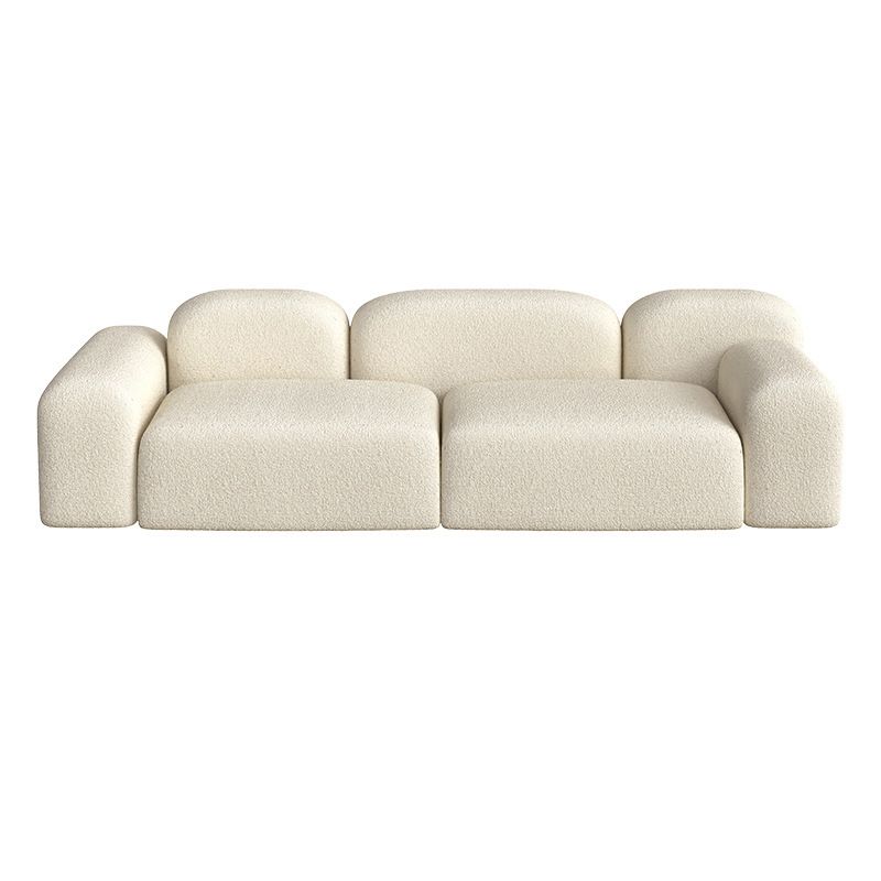 Wool Sofa in White Standard Settee Square Arm Sofa for Living Room