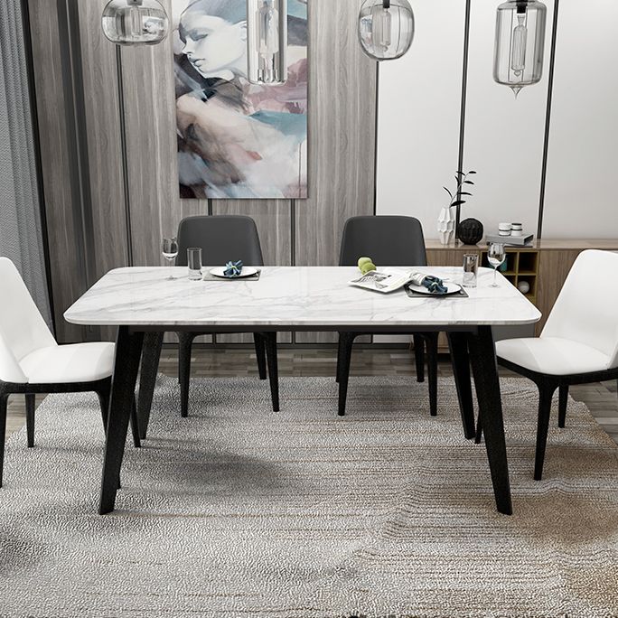 Sintered Stone White Dining Table Retro Modern 4 Legs Table for Dining Room Clearhalo ' dining_table' 'Dining Tables & Seating' 'Dining Tables' 'furn' 'furn_dining_table' 'Furniture' 'furniture_dining_table' 'Kitchen & Dining Furniture' 'kitchen&dining_furn' 'kitchen' 'kitchen_dining_table' 1200x1200_799fb4c7-0e4d-4259-a744-d48fb352a2b5