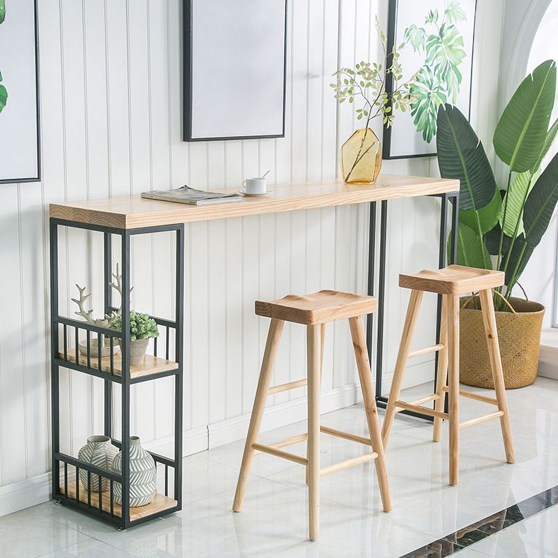 Tavolo da bar rettangolo in stile glam in legno massiccio tavolo da pranzo a barra piedistallo doppia con conservazione