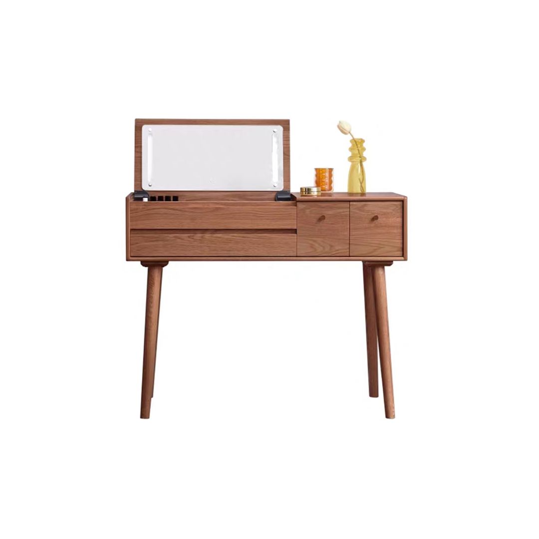 Scandinavian Dressing Table with Mirror and Drawer Solid Wood Vanity Desk