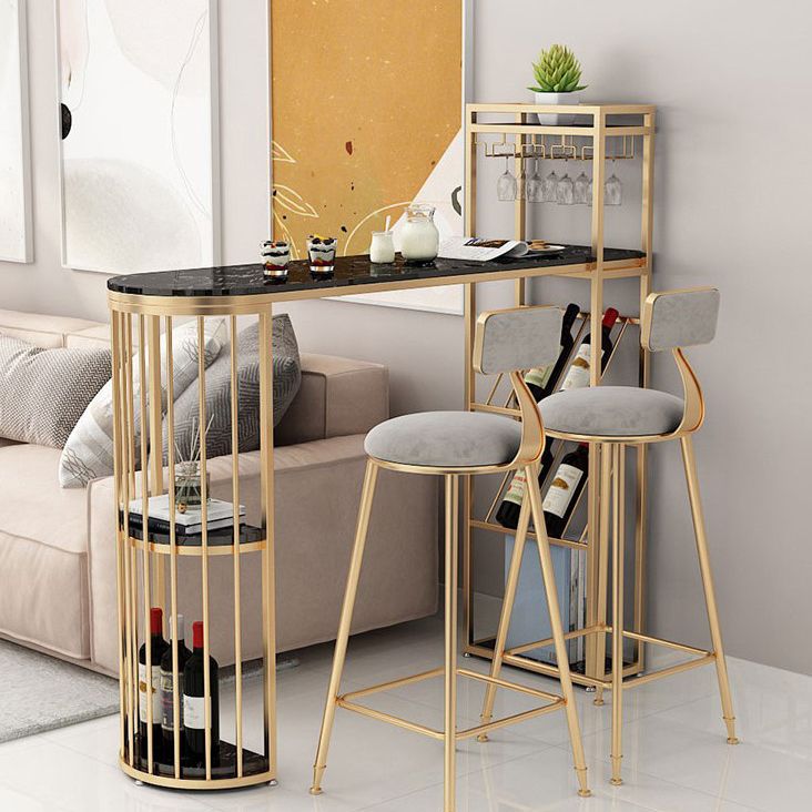 Glam Style Cocktail Bar Table 42-inch Height Metal Base Bar Height Storage Table Clearhalo 'Bar Furniture' 'Bar Tables' 'bar_tables' 'furn' 'furn_bar_tables' 'Furniture' 'furniture_bar_tables' 'Kitchen & Dining Furniture' 'kitchen&dining_furn' 'kitchen' 1200x1200_79ad9fd6-708f-47b1-9f8c-9c0a91fa0de0