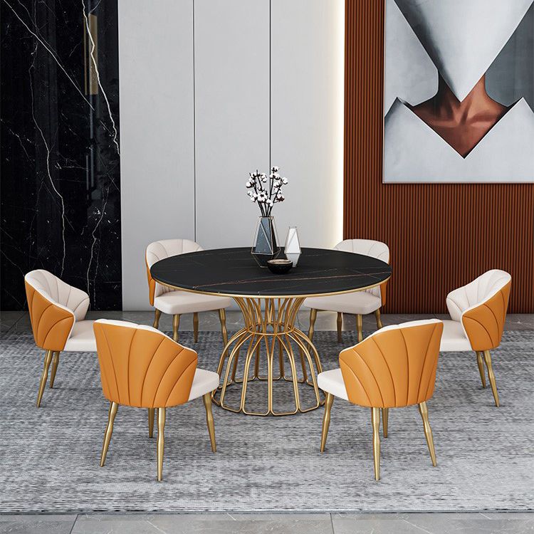 Traditional Luxury Dinette Table Round Metal Gold Base Dining Pedestal Table Clearhalo 'Dining Tables & Seating' 'Dining Tables' 'dining_table' 'furn' 'furn_dining_table' 'Furniture' 'furniture_dining_table' 'Kitchen & Dining Furniture' 1200x1200_79ade267-b05a-462f-aa21-28a86f8492d8