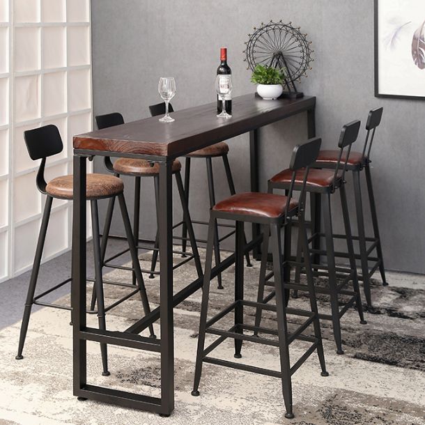 Pine Wood Bar Table Industrial Rectangle Bar Dining Table with Black Trestle Base Clearhalo 'Bar Furniture' 'Bar Tables' 'bar_tables' 'furn' 'furn_bar_tables' 'Furniture' 'furniture_bar_tables' 'Kitchen & Dining Furniture' 1200x1200_79b07162-f4c2-4d6b-b138-d38acd8b14d1