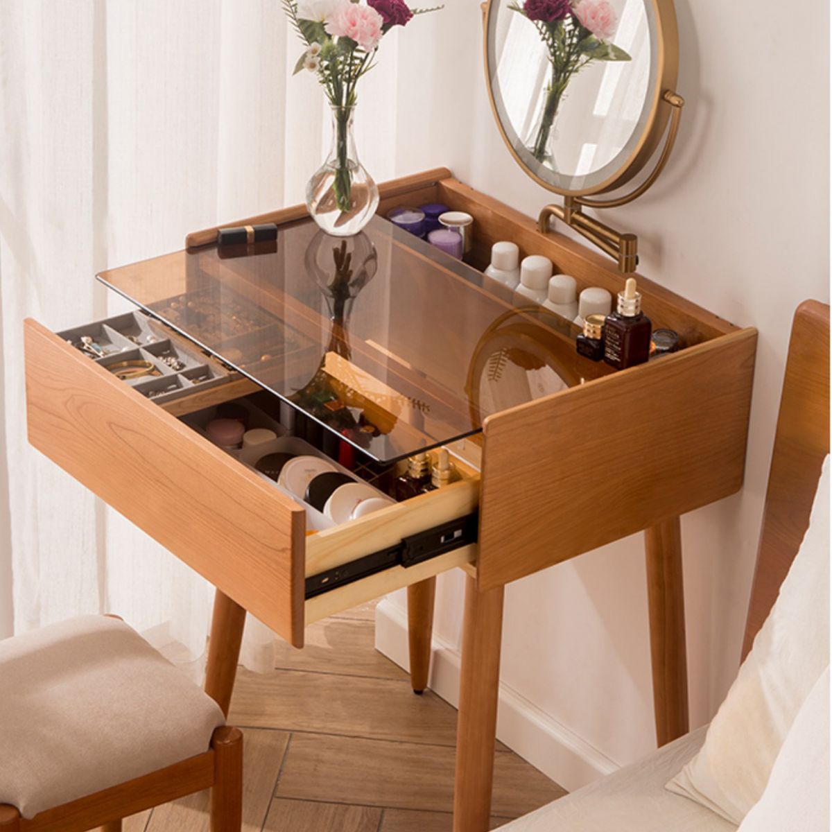 Magno de maquillaje contemporáneo Mirador de vidrio de la habitación con cajón