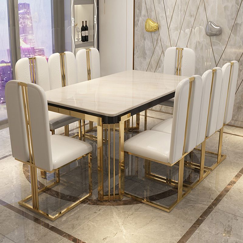Stone Top Dining Table Traditional Luxury Rectangle Table with 4 Legs