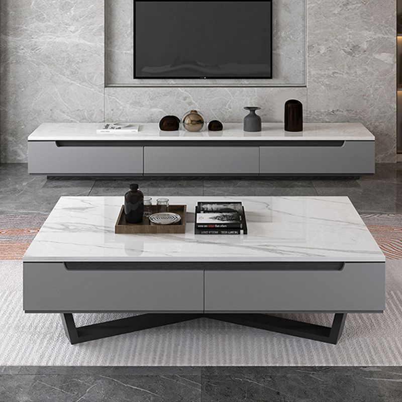 Marble Top Abstract Coffee Table with Storage Contemporary White Clearhalo 'Coffee & Accent Tables' 'Coffee Tables' 'coffee_tables' 'furn' 'furn_coffee_tables' 'Furniture' 'Living Room Furniture' 1200x1200_79b4e45f-21d0-405e-b652-7726635d38a3