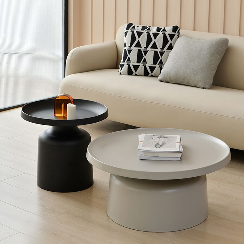 Black/White Metal Coffee Table Round Tray Top Cocktail Table