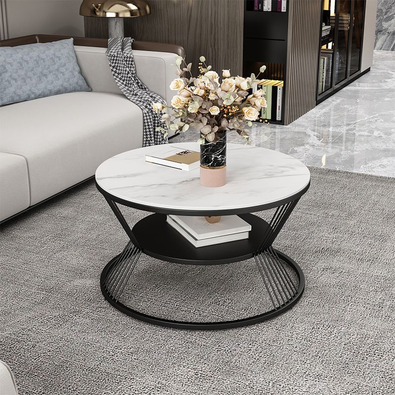 No Distressing Round Coffee Table Frame Single Coffee Table with Shelf Clearhalo 'Coffee & Accent Tables' 'Coffee Tables' 'coffee_tables' 'furn' 'furn_coffee_tables' 'Furniture' 'Living Room Furniture' 1200x1200_79b8f65e-1855-4714-9d5d-c26c94eddd3e