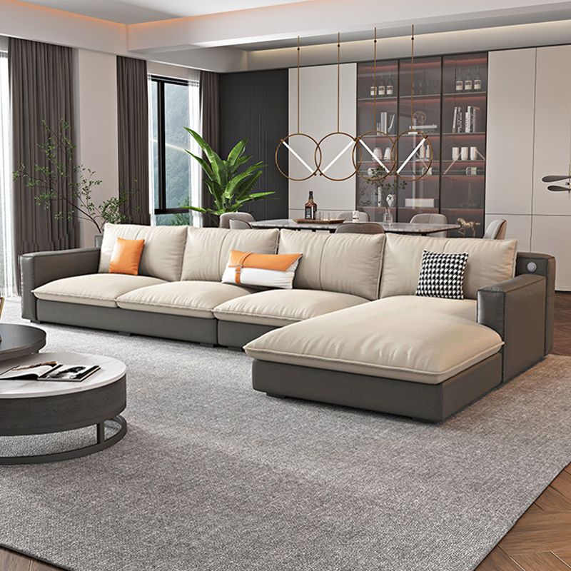 Modern Cushion Back Sectionals 33.46"H Cushions Square Arm Sofa with Chaise Clearhalo 'furn' 'furn_sectionals' 'Furniture' 'furniture_sectionals' 'Living Room Furniture' 'Sectionals' 1200x1200_79ba7019-481f-4e16-a4a3-dad9a02140ff