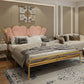 Metal Wire-Grid Bed Frame Upholstered Panel Bed with Heart-Shaped Headboard