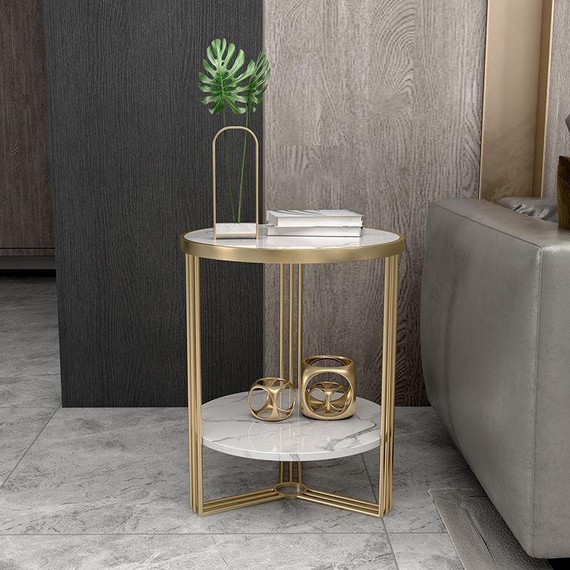 Modern Style Metal Iron Gold Base Slab/marble Top Round with Storage Rack Side Table