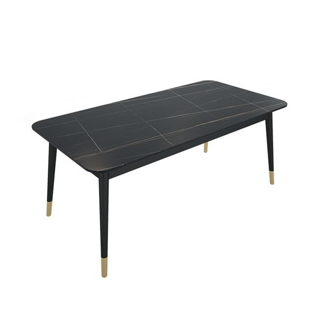 Stone Top Table Contemporary Rectangle Table with 4 Legs in Black