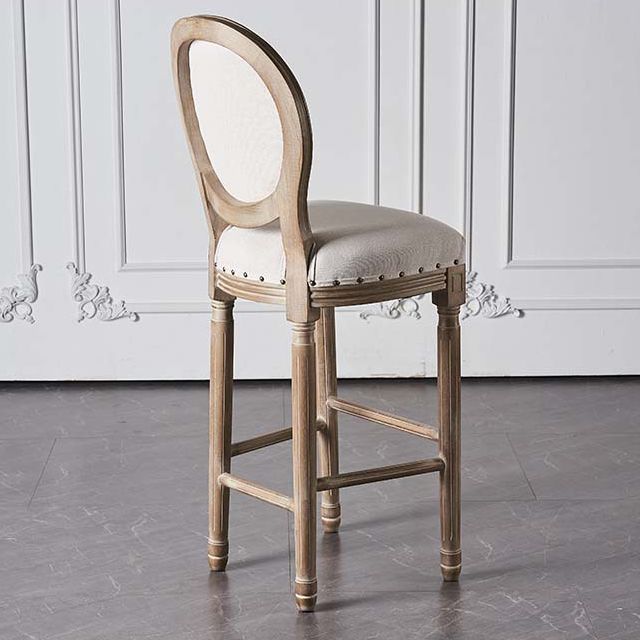 Volledige rug gestoffeerde armloze barkruk met massief houtbasis