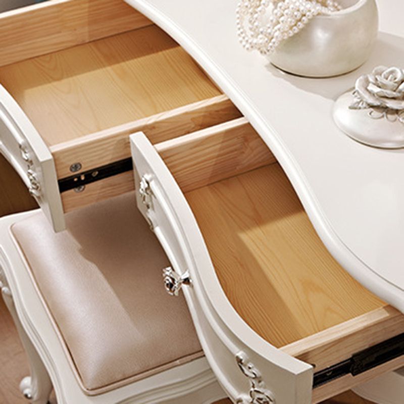 Victorian Mirrored Wood Makeup Dressing Table Stool Set in White