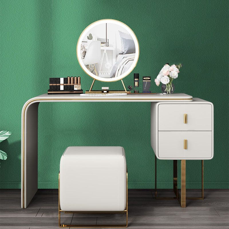 Glam Makeup Vanity Table Faux Leather Wood Dresser With Storage Drawers for Bedroom