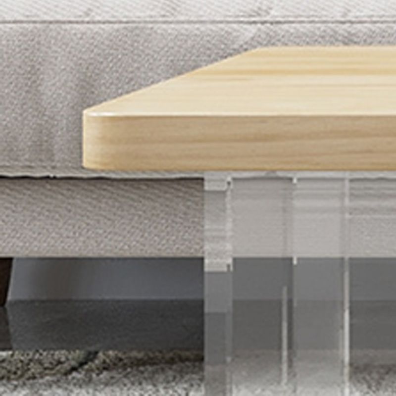 Modern Rectangle Coffee Table with Solid Wood Top and Acrylic Base