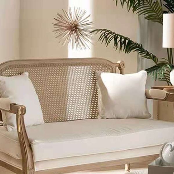 Massives Holz tropisches Sofa mit losen Rücken und quadratischem Arm in Leinen