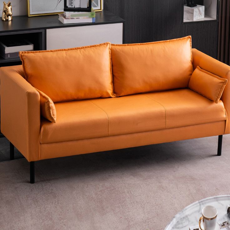 Scandinavian Faux Leather Sofa 29.52" High Tuxedo Arm Sofa with 2 Pillows Clearhalo 'furn' 'furn_sofas' 'Furniture' 'Living Room Furniture' 'Sofa' 'sofas' 1200x1200_79d105c3-201c-41e4-b878-eaf89447dd94