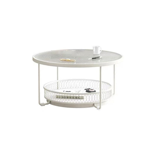 Modernistic Glass Top Coffee Table Round Metal Frame Cocktail Table Clearhalo 'Coffee & Accent Tables' 'Coffee Tables' 'coffee_tables' 'furn' 'furn_coffee_tables' 'Furniture' 'Living Room Furniture' 1200x1200_79d4f2f9-8cd2-4364-9d14-f7f4ed861195