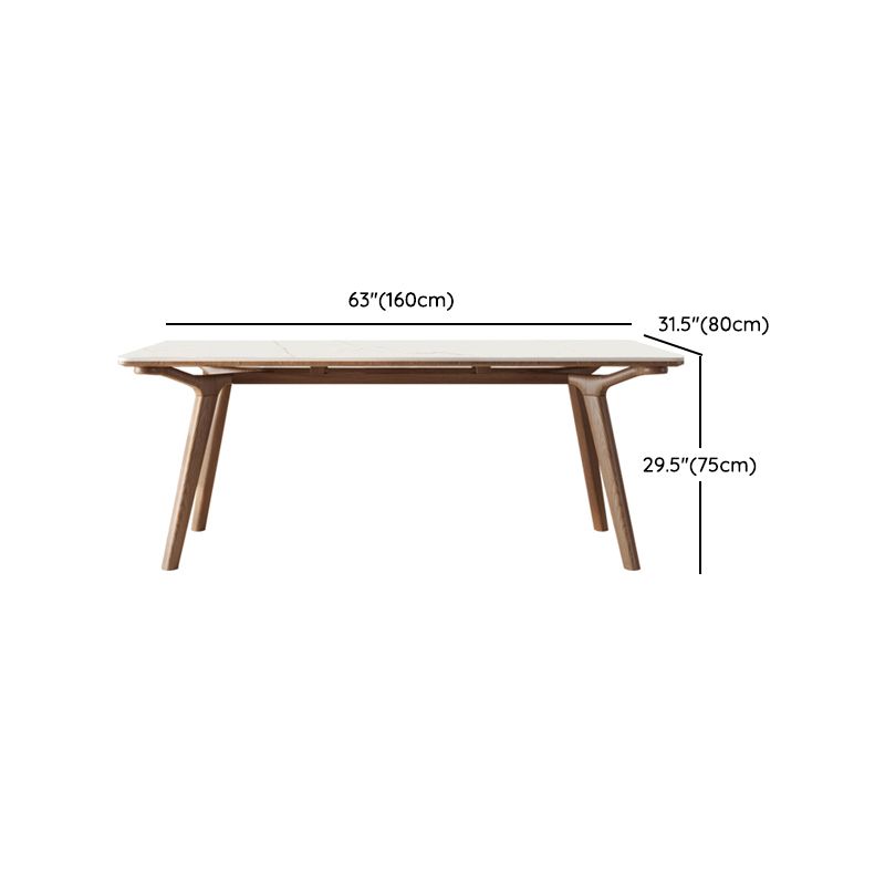 5/7ピース長方形の形の石と無垢材のダイニングテーブルセット