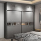 Contemporary Wooden Wardrobe Gray Colour Wardrobe Closet with Sliding Door