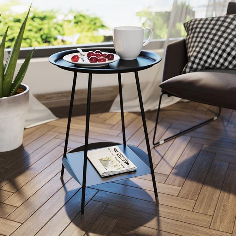 Double Tier Mid-Century Round 4 Legs Metal End Table with Storage