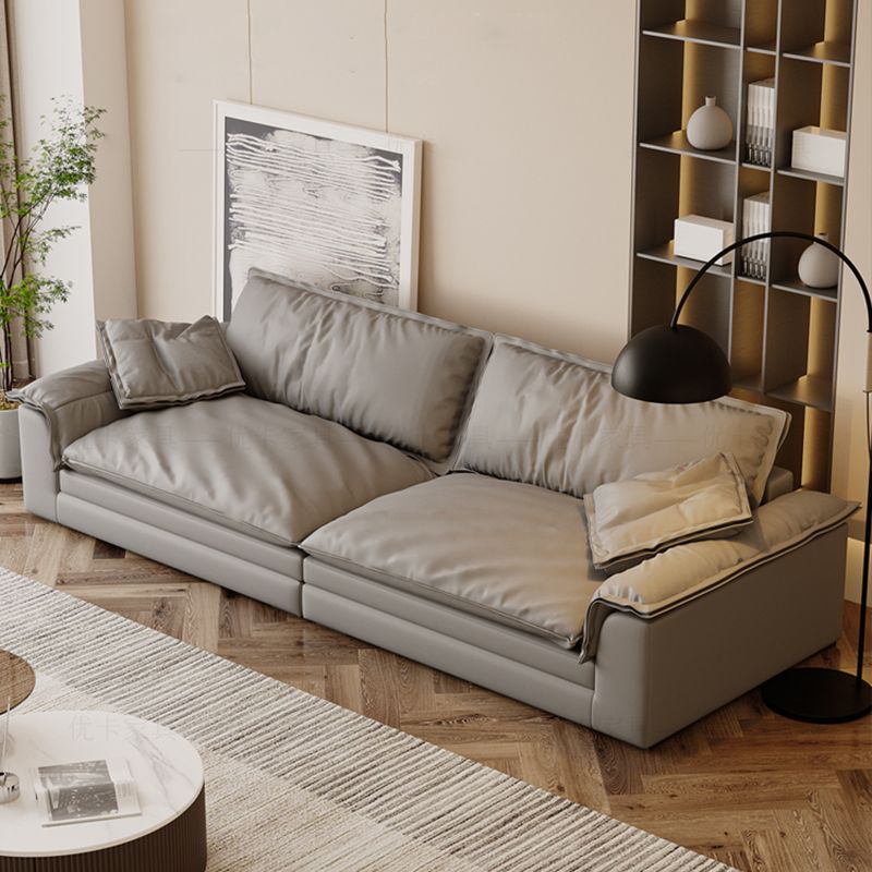 Grey Contemporary Faux Leather Pillow Top Arm Sofa with Loose Back for Living Room Clearhalo 'furn' 'furn_sofas' 'Furniture' 'furniture_sofas' 'kitchen' 'kitchen_sofas' 'Living Room Furniture' 'Sofa' 'sofas' 1200x1200_79df356b-fa85-43ff-9951-83d484c96169