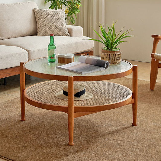 トロピカルラウンドカクテルテーブルガラストップコーヒーカクテルテーブル付きカクテルテーブル