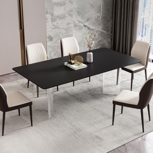 Mesa de comedor rectangular de estilo moderno Mesa de piedra sinterizada con base acrílica