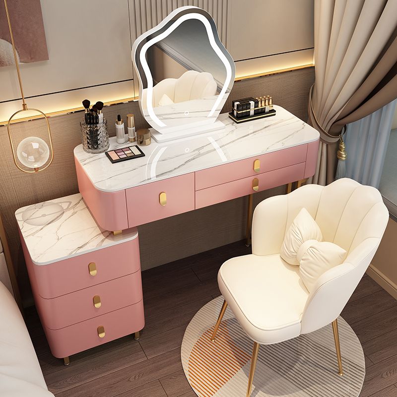 Modern Dressing Table with 6 Drawers and Stone Top in Solid Wood Frame